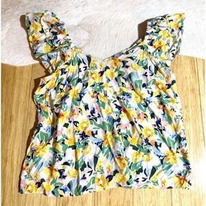 ESPRIT women's Floral Off‎ The Shoulder V-Neck Yellow Floral Top Size XS Y2K